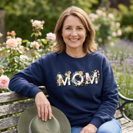Sudadera Tipografía de Mamá Hermosa con Flores Día de la Ma
