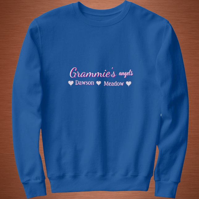 Sudadera Tipografía Simple Angel Azul de Grammie Personaliz (Simple Typography Design Grammie's Angels, Customize by adding Gram's Grandkids Names.)