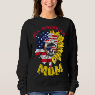 Sudadera Toda la Mamá Americana Usa Flag Messy Bun Skull Mo