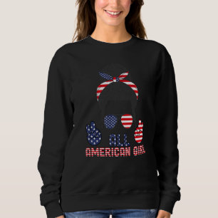 Sudadera Todo el Chica norteamericano Messy Bun Bandera Est