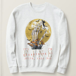 Sudadera Todo está bien para el gato negro del esqueleto de