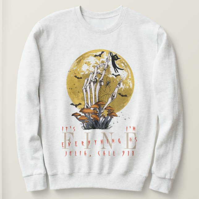 Sudadera Todo está bien para el gato negro del esqueleto de (Anverso del diseño)