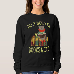 Sudadera Todo Lo Que Necesito Son Libros Y Gatos Leyendo El