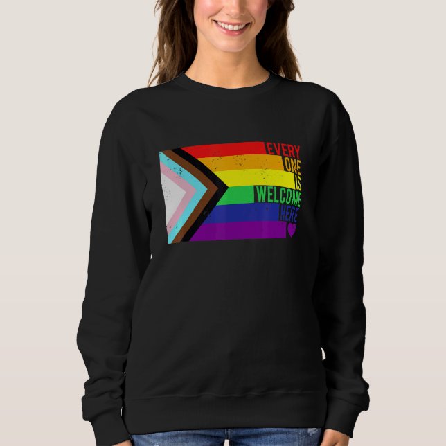 Sudadera Todos Son Bienvenidos Aquí Trans Gay Lgbtq Rainbow (Anverso)