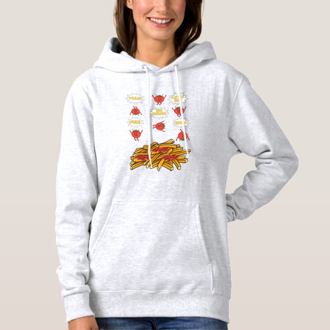 Sudadera tomates saltando a papas fritas, personalizado (Anverso)