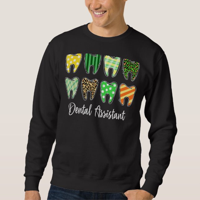 Sudadera Tooth Teeth Leopard Plaid Dental Assistant St Patr (Anverso)