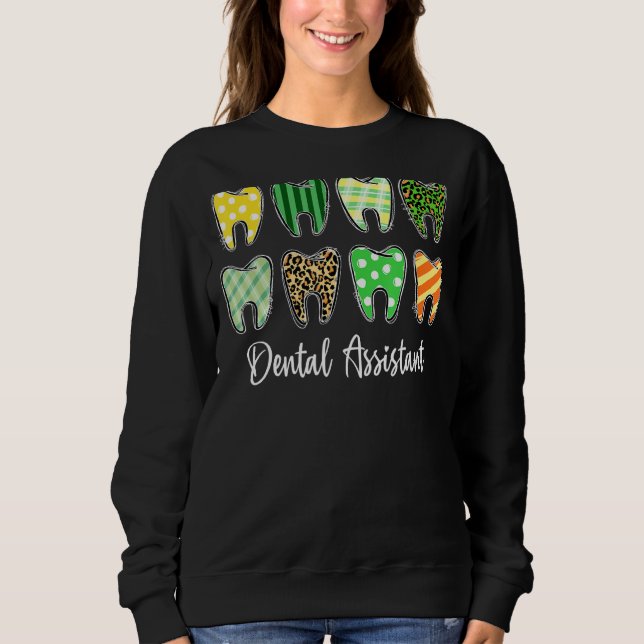 Sudadera Tooth Teeth Leopard Plaid Dental Assistant St Patr (Anverso)