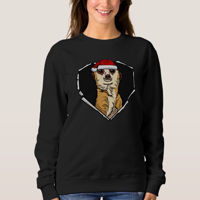 Sudadera Torn Cloth Meerkat Cara Con Navidades Gorra Hole (Anverso)