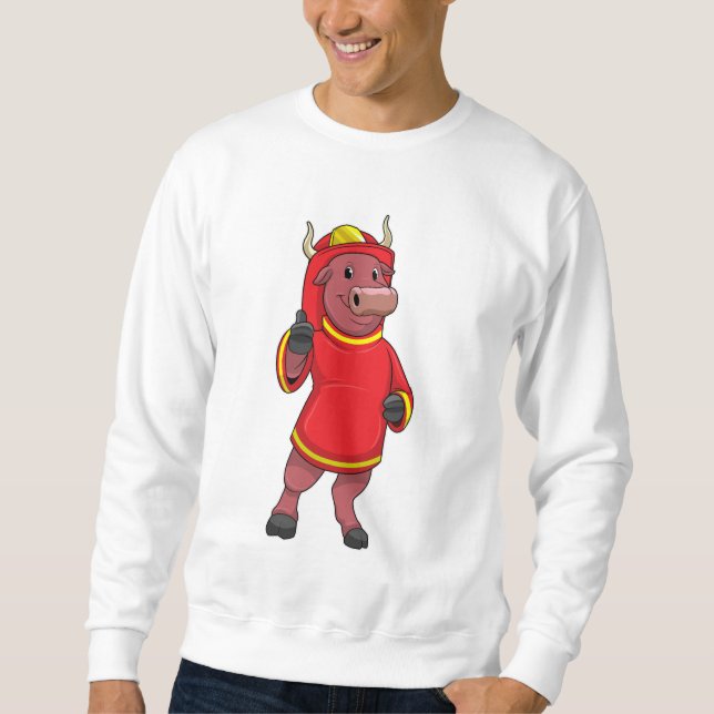 Sudadera Toro como bombero con casco (Anverso)
