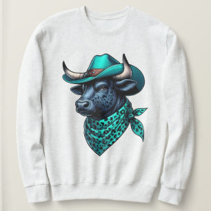 Sudadera Toro de vaquero con Gorra turquesa y bufanda