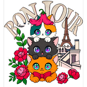Sudadera Torre Eiffel francesa linda Kit de flores Gatito T