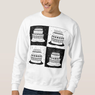 Sudadera Torta Blanca Negra Cuadrícula Impresión en Bloque