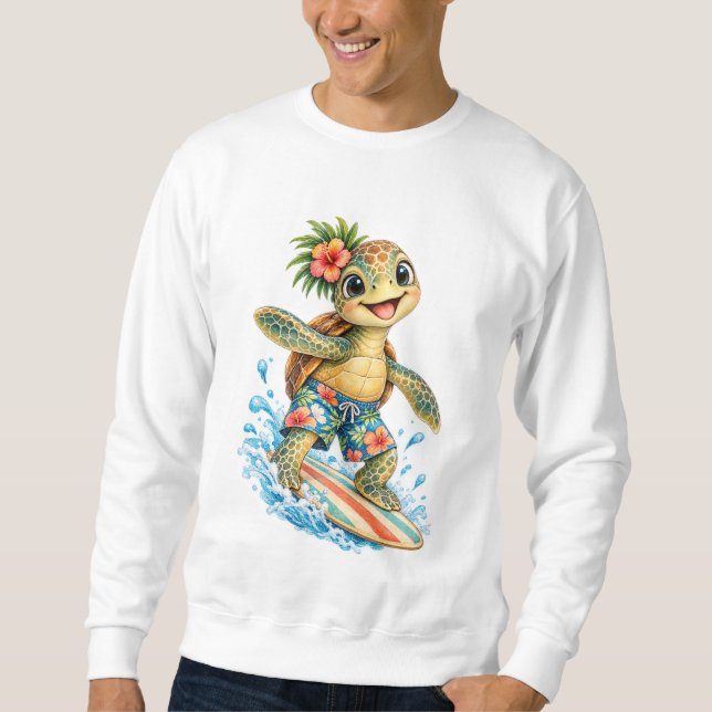 Sudadera Tortuga caprichosa surfeando (Anverso)