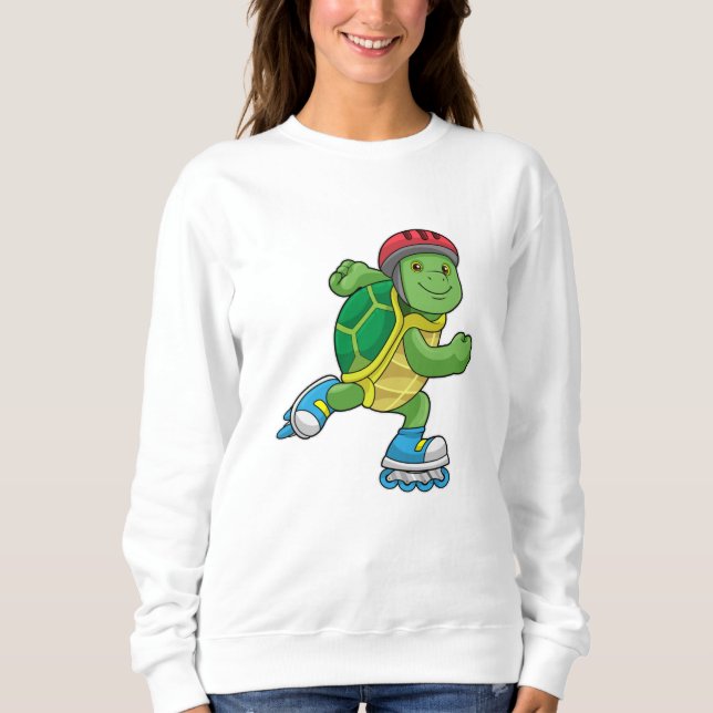 Sudadera Tortuga como patinadora con patines en línea y cas (Anverso)