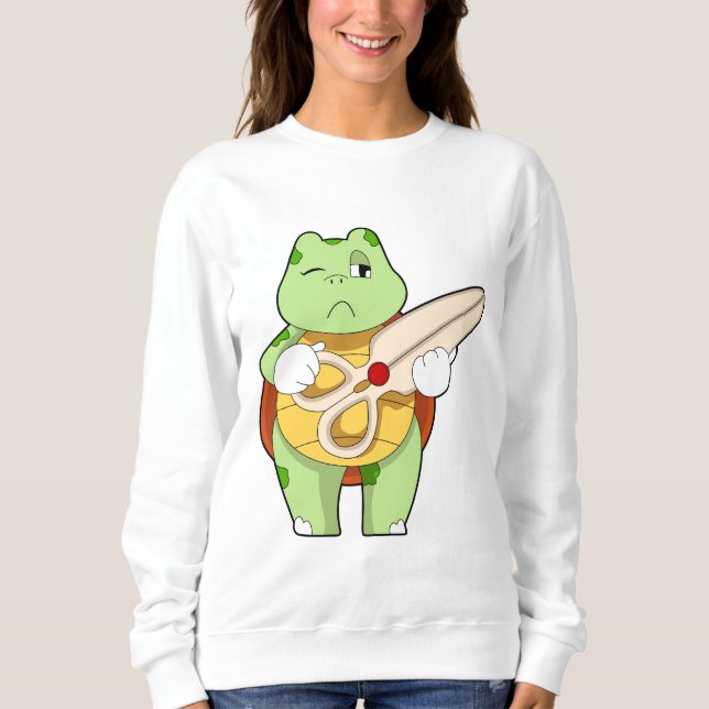 Sudadera Tortuga como peluquero con tijeras (Anverso)