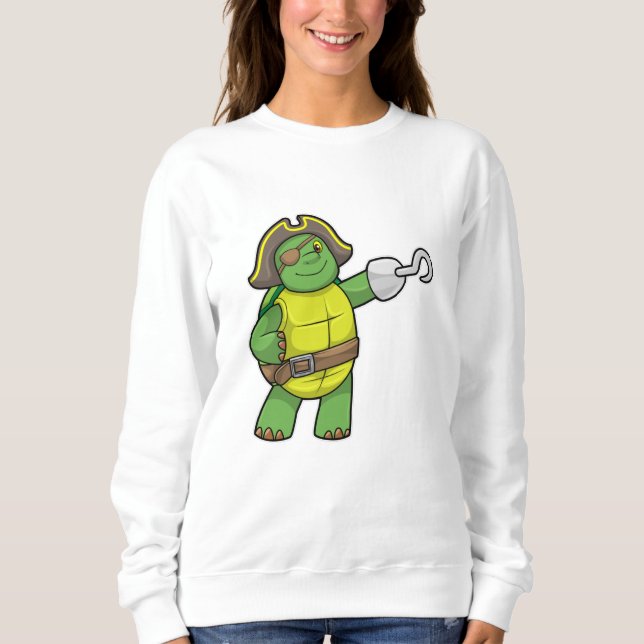 Sudadera Tortuga como pirata con mango y parche de ojos eng (Anverso)