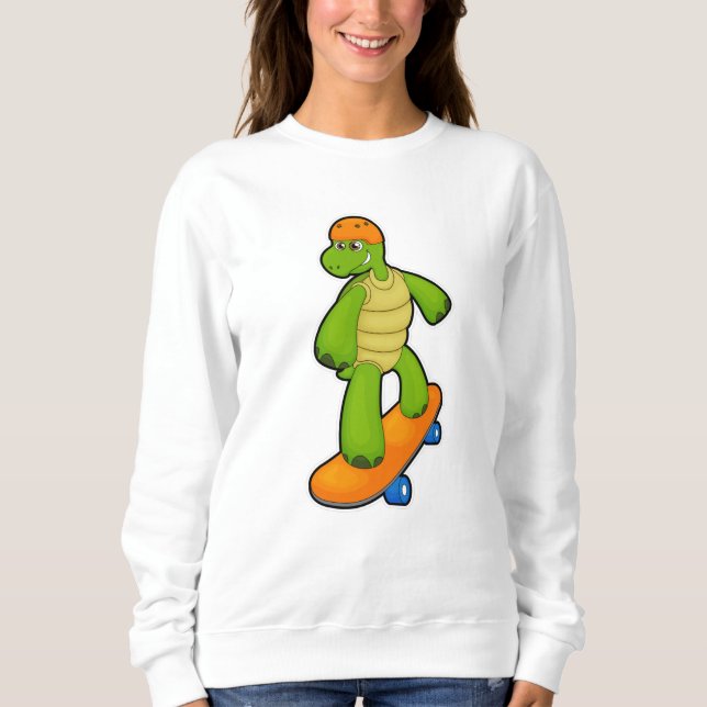 Sudadera Tortuga como Skateboarder con Skateboard y Casco (Anverso)