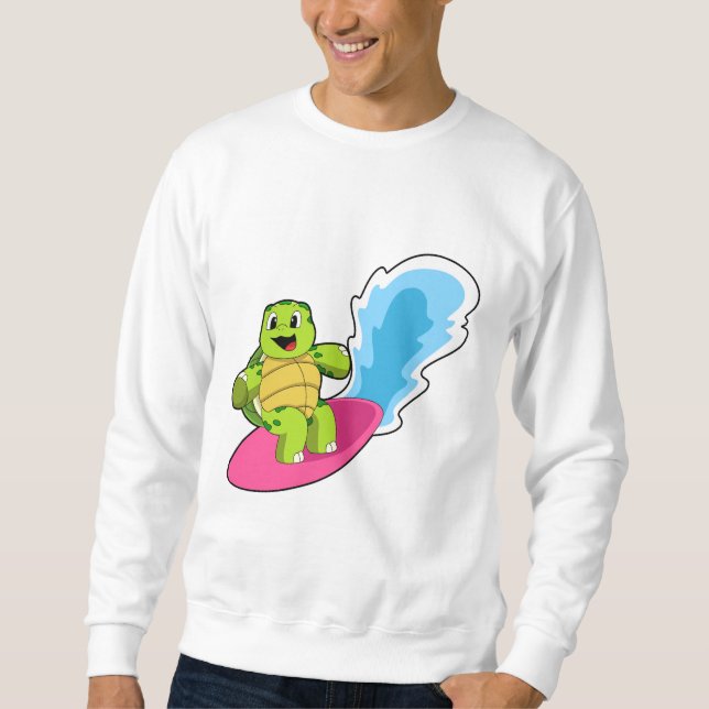 Sudadera Tortuga como surfista con tabla de surf (Anverso)