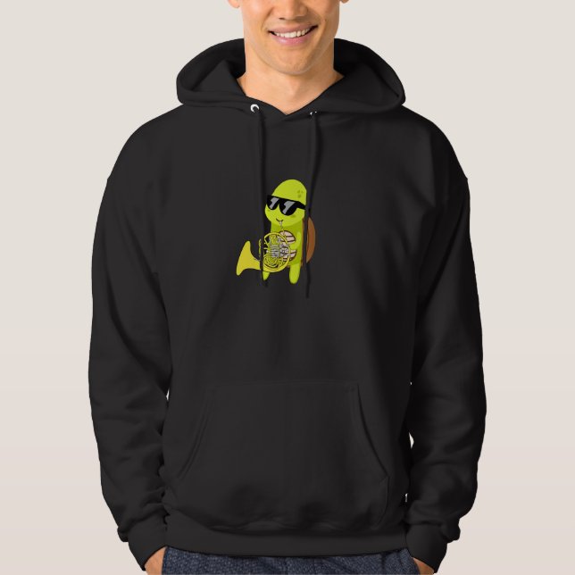 Sudadera Tortuga con gafas de sol jugando al cuerno francés (Anverso)
