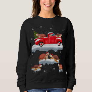 Sudadera Tortuga conduciendo Árbol de Navidad Camión Rojo T