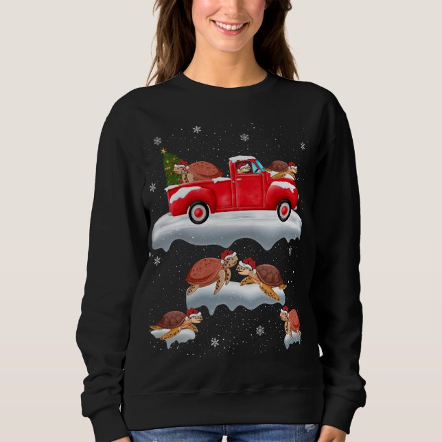 Sudadera Tortuga conduciendo Árbol de Navidad Camión Rojo T (Anverso)