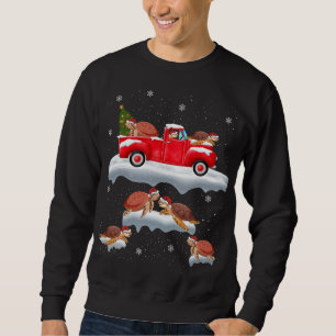 Sudadera Tortuga conduciendo Árbol de Navidad Camión Rojo T