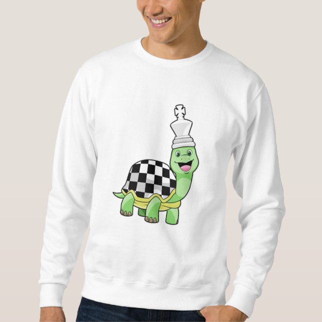 Sudadera Tortuga en ajedrez con tablero de ajedrez y Rey (Anverso)