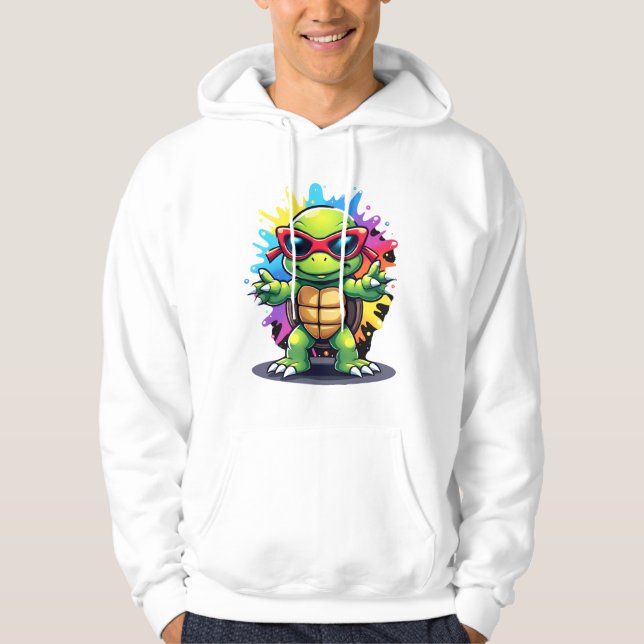 Sudadera Tortuga Linda Con Gafas De Sol Salpicadura De Pint (Anverso)