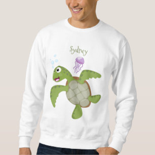 Sudadera Tortuga marina verde suave feliz ilustracion perso
