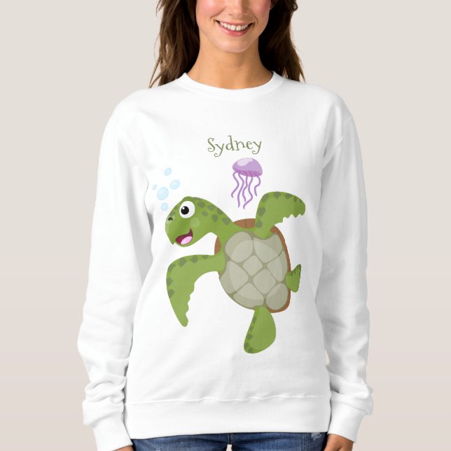 Sudadera Tortuga marina verde suave feliz ilustracion perso (Anverso)