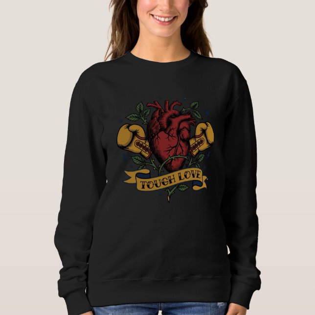 Sudadera Tough Love Boxeo Corazón Tatuaje Flash Fuerte  (Anverso)