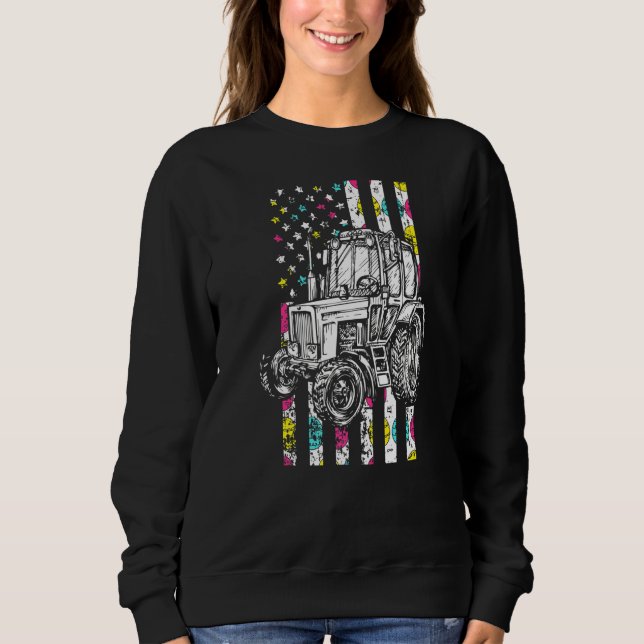 Sudadera Tractor Bandera Americana Día de Pascua Niño De Ca (Anverso)