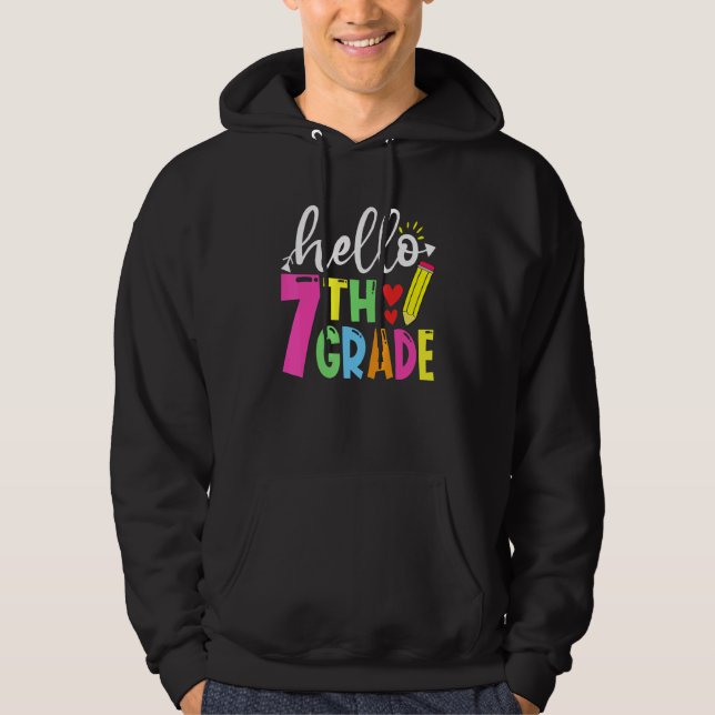 Sudadera Trae Hello Séptimo Grado De Trato Feliz Último Día (Anverso)