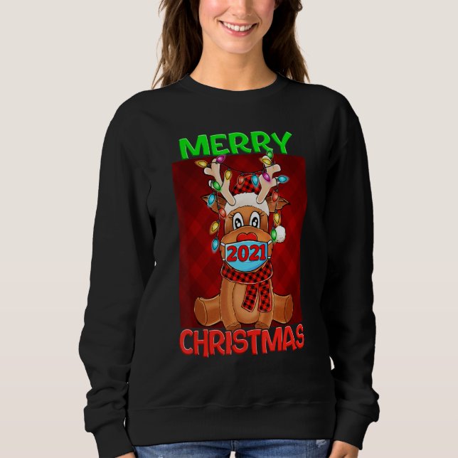 Sudadera Traje de Navidad 2021 Máscara de Reno Combinación  (Anverso)