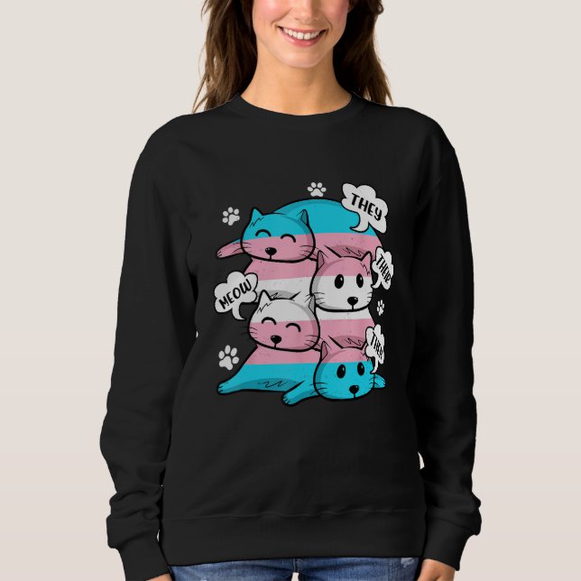 Sudadera Transgender Flag They Their Them Meow  Cat  LGBT (Anverso)