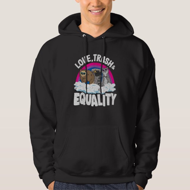 Sudadera Trash de amor e igualdad Opossum Raccoon Bisexual  (Anverso)