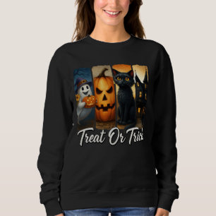 Sudadera "Trate o truco" Cepillo de Halloween Stroke Cat Wo