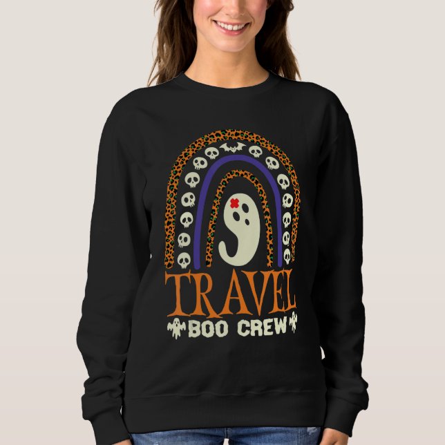 Sudadera Travel Boo Crew Nurse Halloween Nurses Cute Ghost  (Anverso)