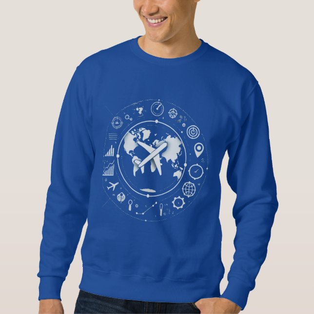Sudadera Traveling Minimalist Airplane Over World Map (Anverso)