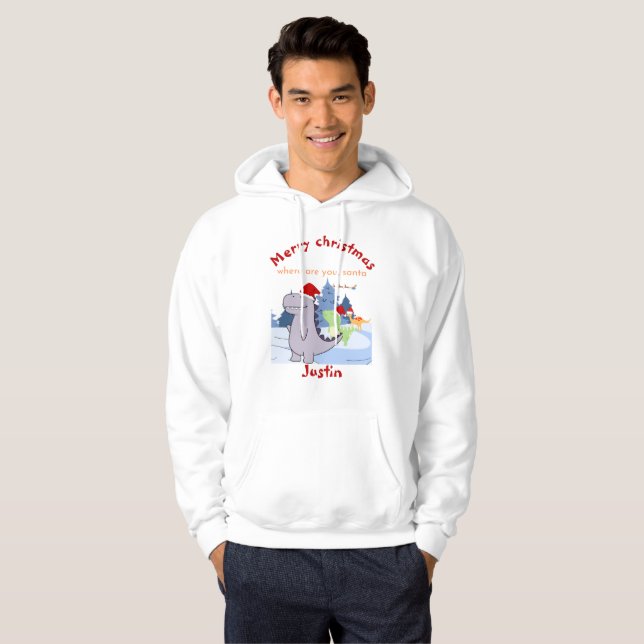 Sudadera tres dinosaurios navidades regalo, nombre personal (Anverso completo)