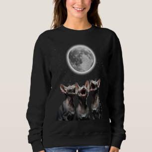 Sudadera Tres gatos Sphynx sin pelo maullando a la luna Au