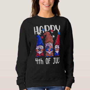 Sudadera Tres gnomes feliz 4 de julio, mujer patriota estad