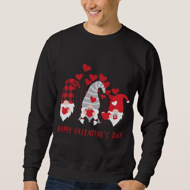 Sudadera Tres Gnomes sosteniendo el corazón rojo plaid Happ (Anverso)