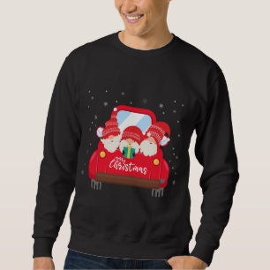 Sudadera Tres gnomos en Camión Rojo con Feliz Navidad