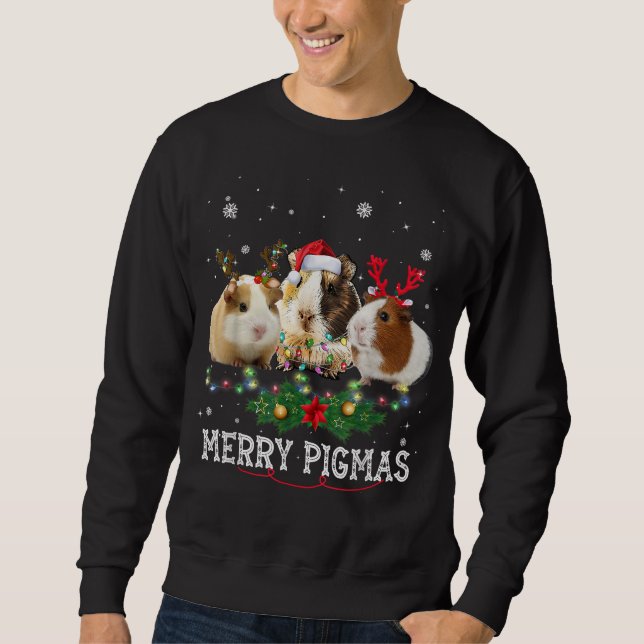 Sudadera Tres Navidades de cerdo de Guinea iluminan Santa H (Anverso)