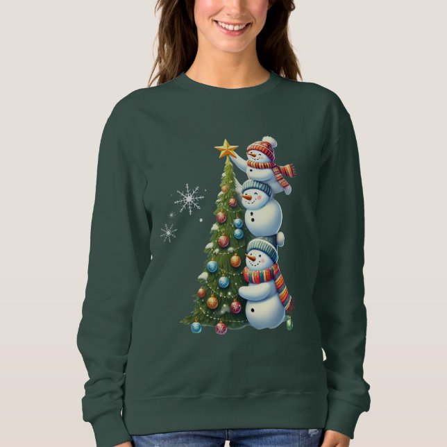 Sudadera Tres Snowmen Árbol de Navidad Cute Escena De Invie (Anverso)