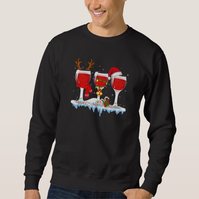 Sudadera Tres vasos de bebedor de vino tinto de Navidad (Anverso)