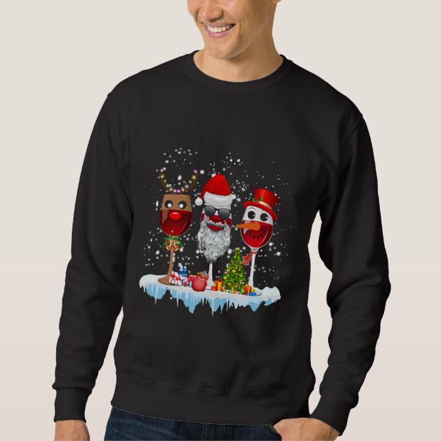 Sudadera Tres Vidrios De Vino Rojo Navidades De Sombrero Sa (Anverso)
