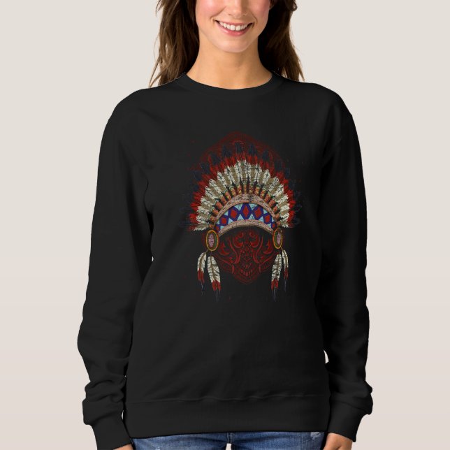 Sudadera Tribu indígena tocado de plumas indio nativo ameri (Anverso)