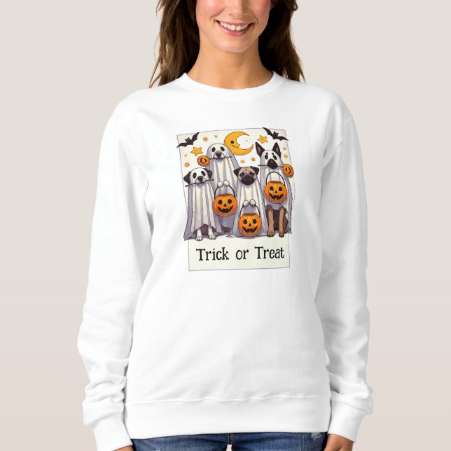 Sudadera Trick o Treat Cute Dogmes en disfraces fantasma (Anverso)